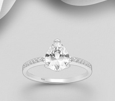 925 Sterling Silver Ring, Decorated with CZ Simulated Diamonds