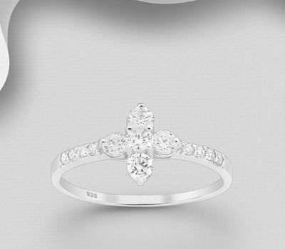 925 Sterling Silver Ring, Decorated with CZ Simulated Diamonds