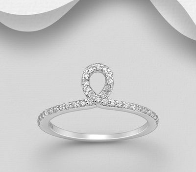 925 Sterling Silver Loop Ring, Decorated with CZ Simulated Diamonds