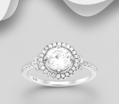 925 Sterling Silver Halo Ring, Decorated with CZ Simulated Diamonds