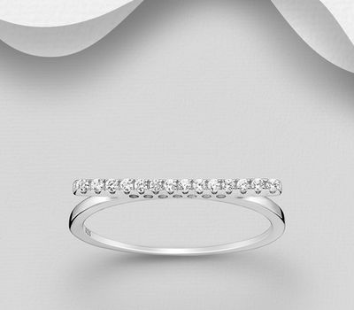 925 Sterling Silver Bar Ring, Decorated with CZ Simulated Diamonds