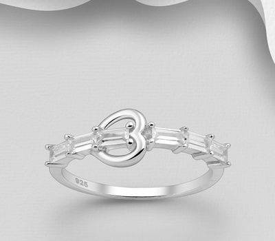 Şəkli böyütmək üçün tiklayın 925 Sterling Silver Heart Ring, Decorated with CZ Simulated Diamonds