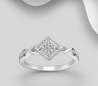 925 Sterling Silver Rhombus Ring, Decorated with CZ Simulated Diamonds