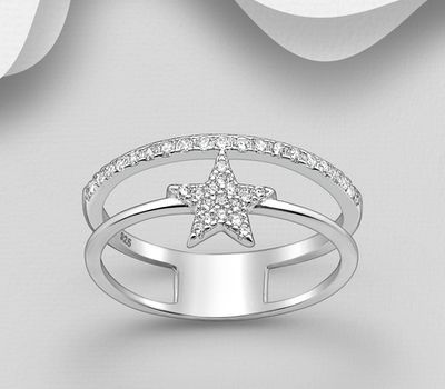 925 Sterling Silver Star Layered Ring, Decorated with CZ Simulated Diamonds