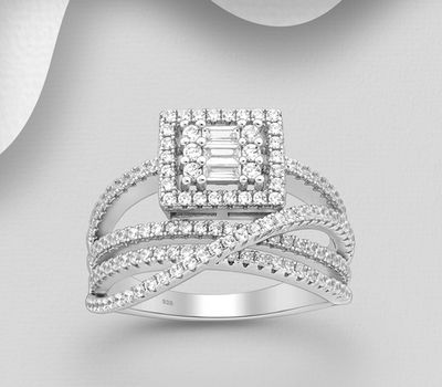 925 Sterling Silver Ring, Decorated with CZ Simulated Diamonds