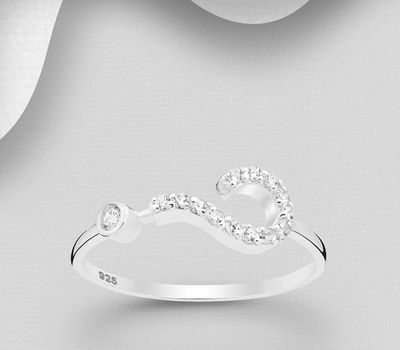 925 Sterling Silver Ring, Decorated with CZ Simulated Diamonds