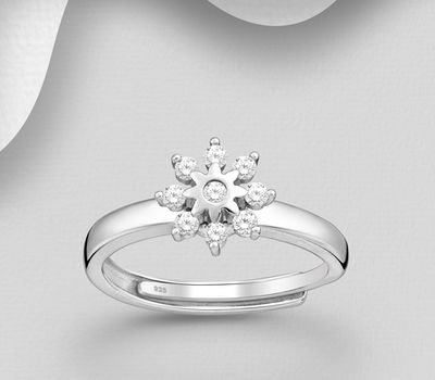 925 Sterling Silver Spinnable Flower Ring, Decorated with CZ Simulated Diamonds