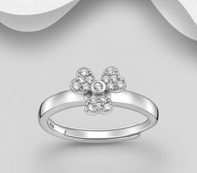 925 Sterling Silver Spinnable Shamrock Ring, Decorated with CZ Simulated Diamonds