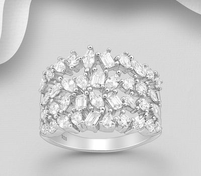 Malın səhifəsinə keç 925 Sterling Silver Ring, Decorated with CZ Simulated Diamonds