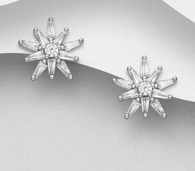 925 Sterling Silver Push-Back Earrings Decorated with CZ Simulated Diamonds