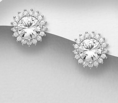 925 Sterling Silver Circle Halo Push-Back Earrings, Decorated with CZ Simulated Diamonds