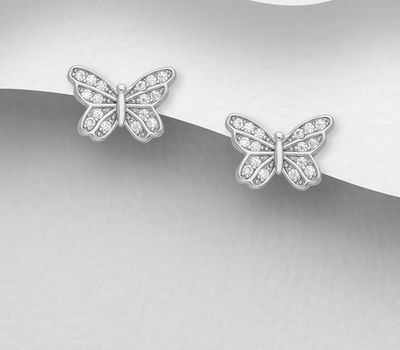925 Sterling Silver Bee Push-Back Earrings, Decorated with CZ Simulated Diamonds