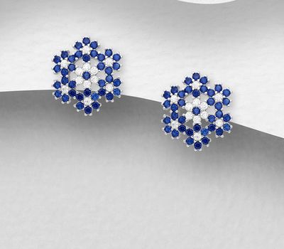 Şəkli böyütmək üçün tiklayın 925 Sterling Silver Flower Push-Back Earrings, Decorated with CZ Simulated Diamonds