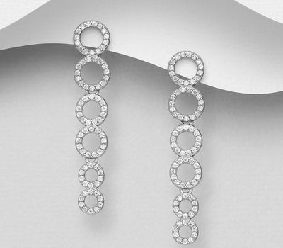 925 Sterling Silver Circle Push-Back Earrings, Decorated with CZ Simulated Diamonds