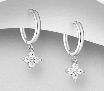 925 Sterling Silver Hoop Earrings, Decorated with CZ Simulated Diamonds