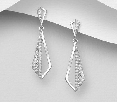 925 Sterling Silver Push-Back Earrings, Decorated with CZ Simulated Diamonds