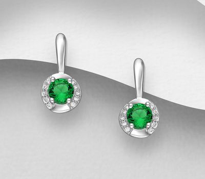 925 Sterling Silver Omega Lock Earrings, Decorated with Various Colors CZ Simulated Diamond
