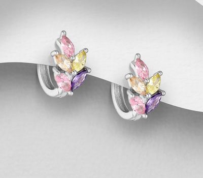 925 Sterling Silver Hoop Earrings, Decorated with Colorful CZ Simulated Diamonds