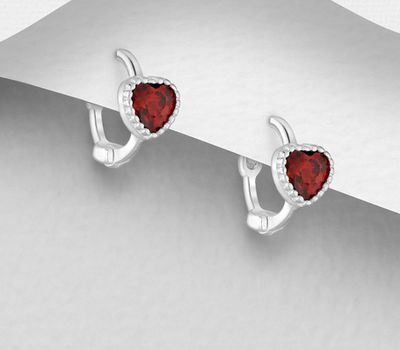 925 Sterling Silver Heart Hoop Earrings, Decorated with CZ Simulated Diamonds