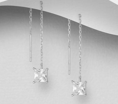 925 Sterling Silver Threader Earrings, Decorated with CZ Simulated Diamonds