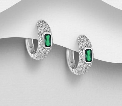 Malın səhifəsinə keç 925 Sterling Silver Hoop Earrings, Decorated with CZ Simulated Diamonds