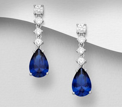 925 Sterling Silver Droplet Push-Back Earrings, Decorated with CZ Simulated Diamonds