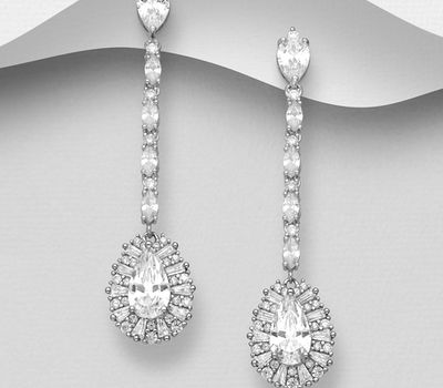 925 Sterling Silver Push-Back Earrings, Decorated With CZ Simulated Diamonds