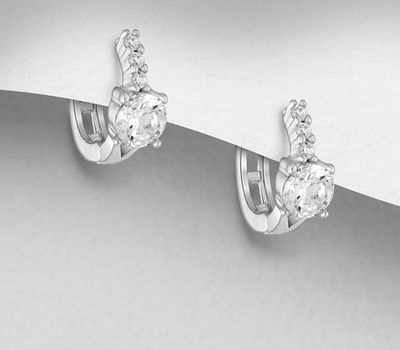Şəkli böyütmək üçün tiklayın 925 Sterling Silver Hoop Earrings, Decorated with CZ Simulated Diamonds