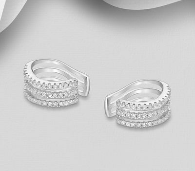 925 Sterling Silver Layered Ear Cuffs, Decorated with CZ Simulated Diamonds