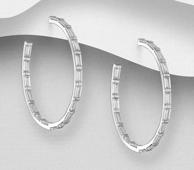 Şəkli böyütmək üçün tiklayın 925 Sterling Silver Circle Push-Back Earrings, Decorated with CZ Simulated Diamonds