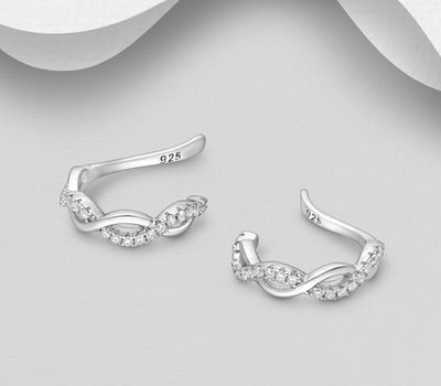 925 Sterling Silver Twisted Ear Cuffs, Decorated with CZ Simulated Diamonds