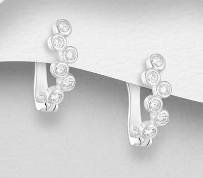 925 Sterling Silver Omega Lock Earrings, Decorated with CZ Simulated Diamonds