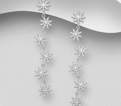 925 Sterling Silver Star Push-Back Earrings, Decorated with CZ Simulated Diamonds