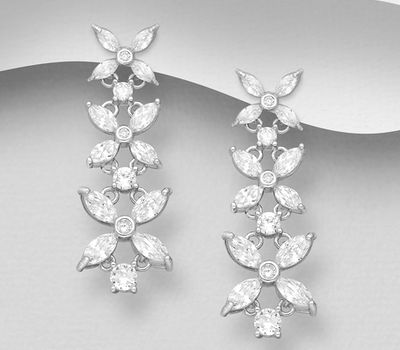 Şəkli böyütmək üçün tiklayın 925 Sterling Silver Push-Back Earrings, Decorated with CZ Simulated Diamonds