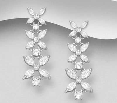 925 Sterling Silver Push-Back Earrings, Decorated with CZ Simulated Diamonds