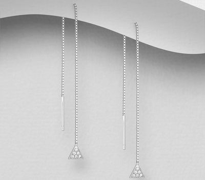 925 Sterling Silver Triangle Threader Earrings, Decorated with CZ Simulated Diamonds