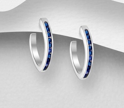 Şəkli böyütmək üçün tiklayın 925 Sterling Silver Semi-Circle Push-Back Earrings, Decorated with CZ Simulated Diamonds