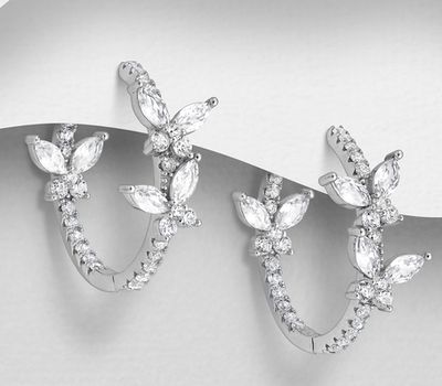 925 Sterling Silver Butterfly Hoop Earrings, Decorated with CZ Simulated Diamonds