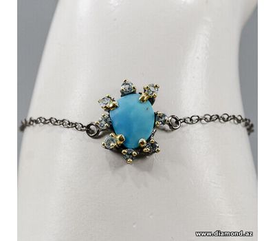 Şəkli böyütmək üçün tiklayın Təbii Firuzə (Stabilləşdirilmiş) və Topaz ilə bəzədilmış 925 əyar Gümüş braslet.