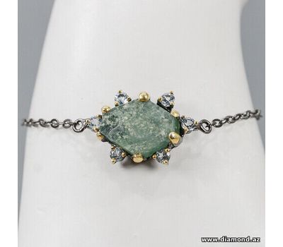 Şəkli böyütmək üçün tiklayın Təbii Akvamarin və Topaz ilə bəzədilmış 925 əyar Gümüş braslet.