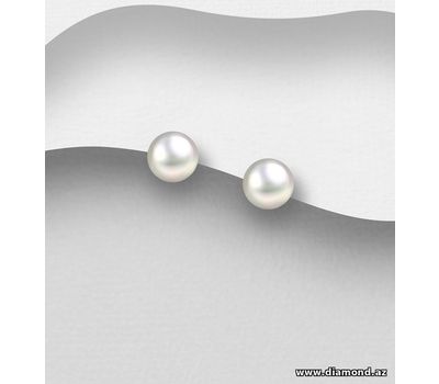 925 Sterling Silver Push-Back Earrings, Decorated with Freshwater Pearls. Diameter: apx 6-6.5 mm