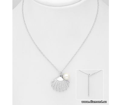 925 Sterling Silver Shell Necklace, Decorated with Reconstructed Shell and CZ Simulated Diamonds