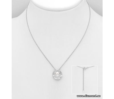 925 Sterling Silver Circle Necklace, Decorated with Simulated Pearl and CZ Simulated Diamonds
