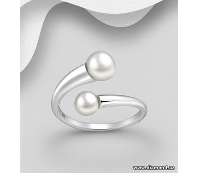 925 Sterling Silver Adjustable Ring, Decorated with Simulated Pearl