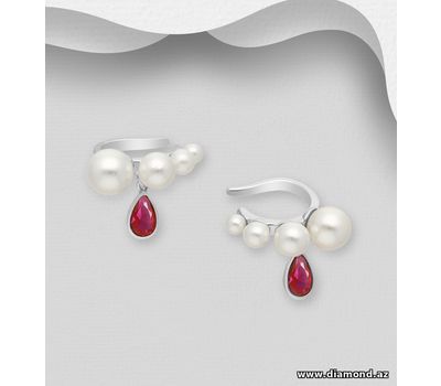 925 Sterling Silver Ear Cuffs, Decorated with Simulated Pearls and CZ Simulated Diamonds