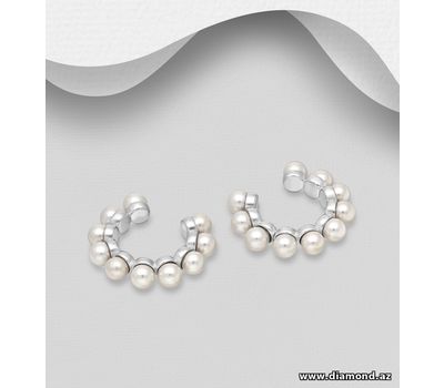 925 Sterling Silver Ear Cuffs, Decorated with Simulated Pearl