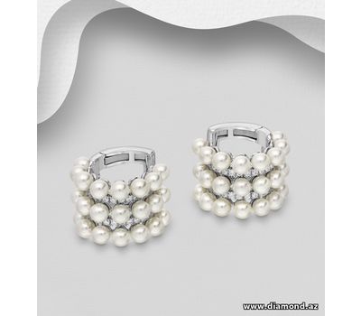 925 Sterling Silver Ear Cuffs, Decorated with CZ Simulated Diamonds and Simulated Pearl