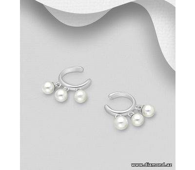 925 Sterling Silver Ear Cuffs, Decorated with Simulated Pearls