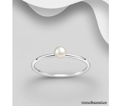 925 Sterling Silver Ring, Decorated with 4 mm Diameter Freshwater Pearl