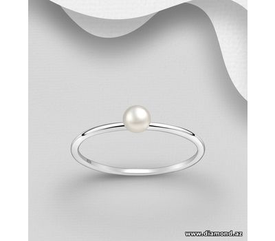 Şəkli böyütmək üçün tiklayın 925 Sterling Silver Ring, Decorated with 4 mm Diameter Freshwater Pearl